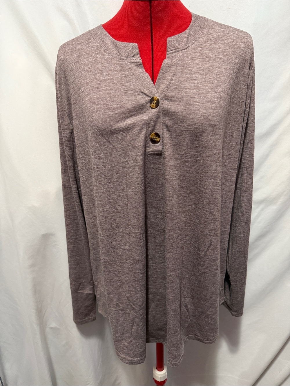 Relaxed Mauve Henley Long-Sleeve Top with Button Detail
